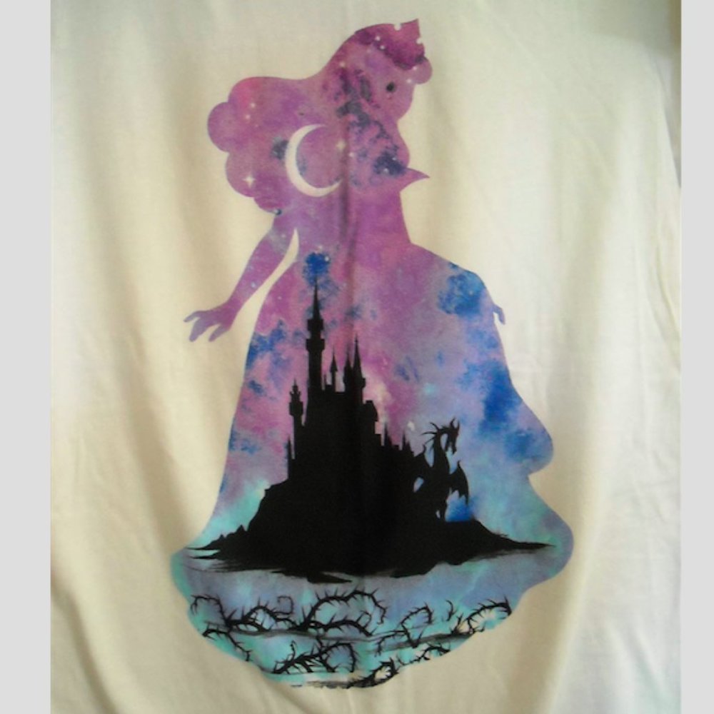 Disney Sleeping Beauty Aurora castle juniors ringer tshirt SMALL princess stars - Picture 2 of 5